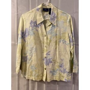 Jh Collectibles Womens Linen Blend Shirt Top Yellow Purple Blue Floral S